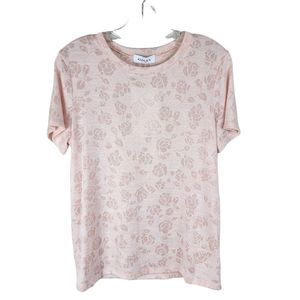 G.I.L.I. Blush Floral Sheer Crew Neck Short Sleeves Classic Fit Top Size M